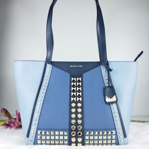 NWT Michael Kors LG Whitney studded tote bag blue